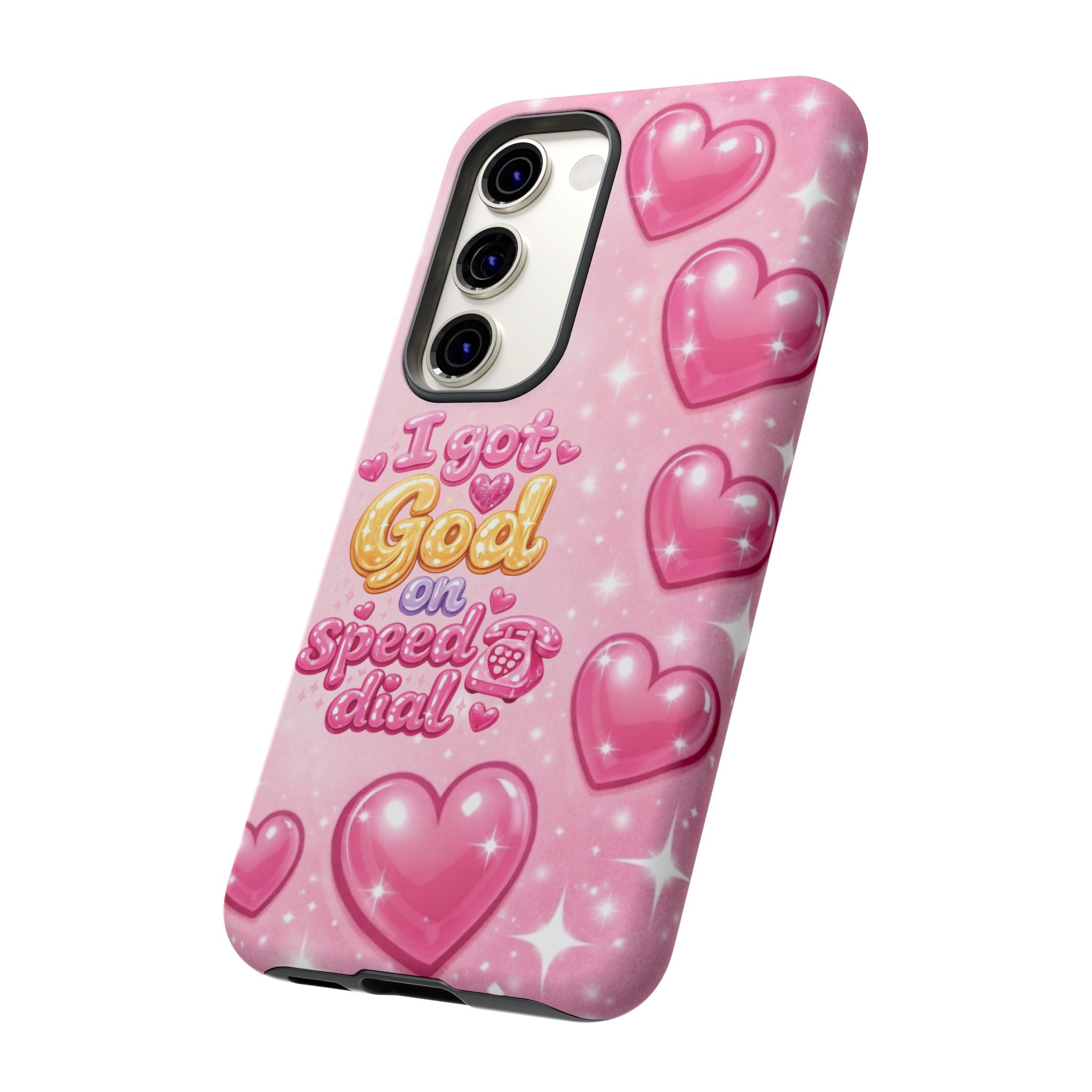 Phone Case - "I Got God on Speed Dial" Pink Heart Tough Case