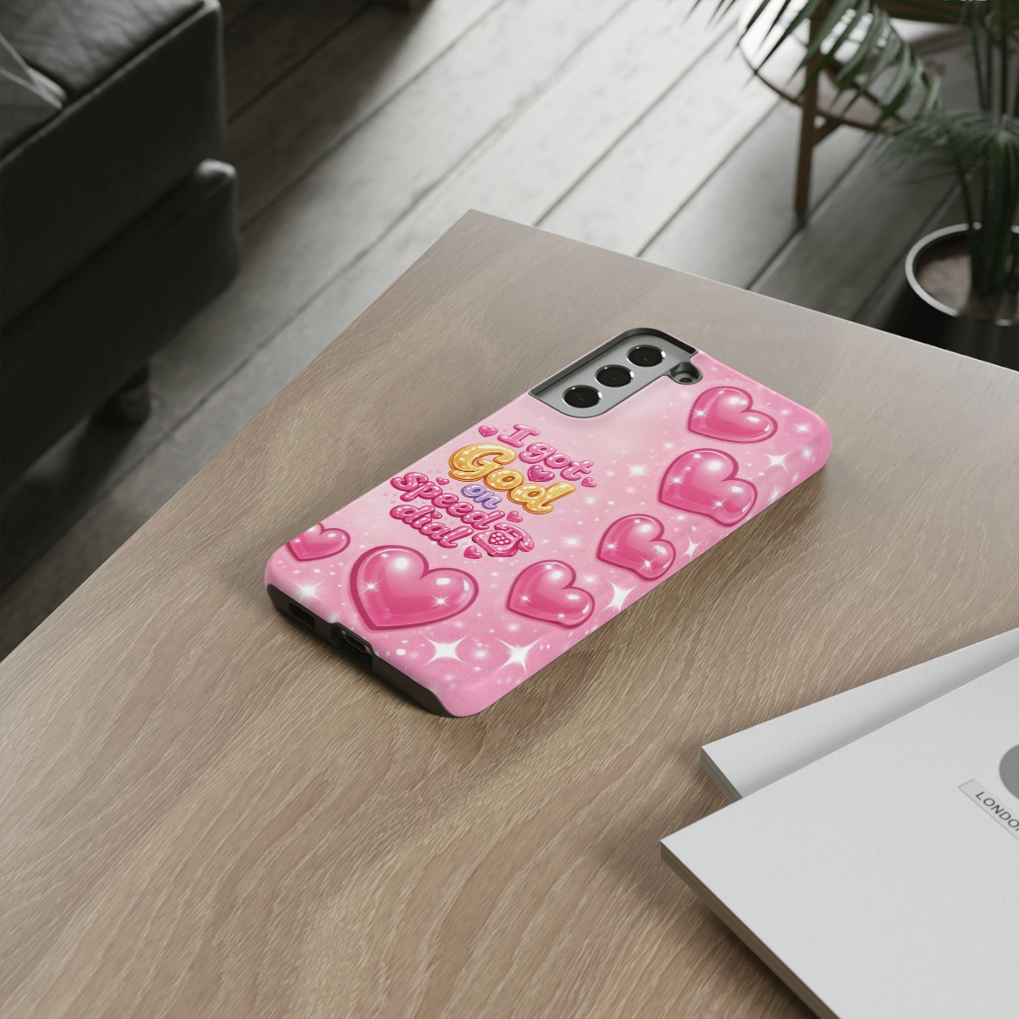 Phone Case - "I Got God on Speed Dial" Pink Heart Tough Case