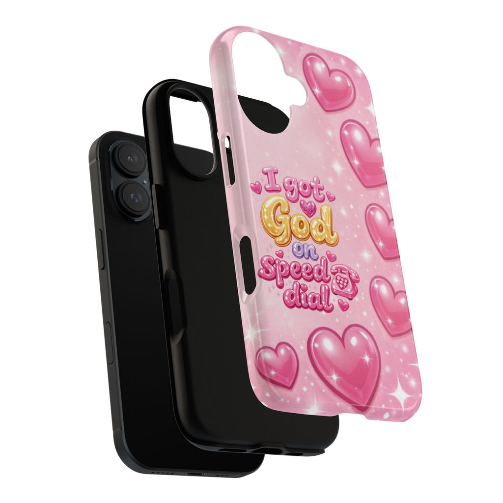 Phone Case - "I Got God on Speed Dial" Pink Heart Tough Case