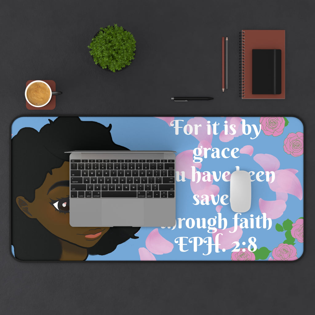 Floral Girl Desk Mat – Blue Rose Petal Gaming/Work Surface