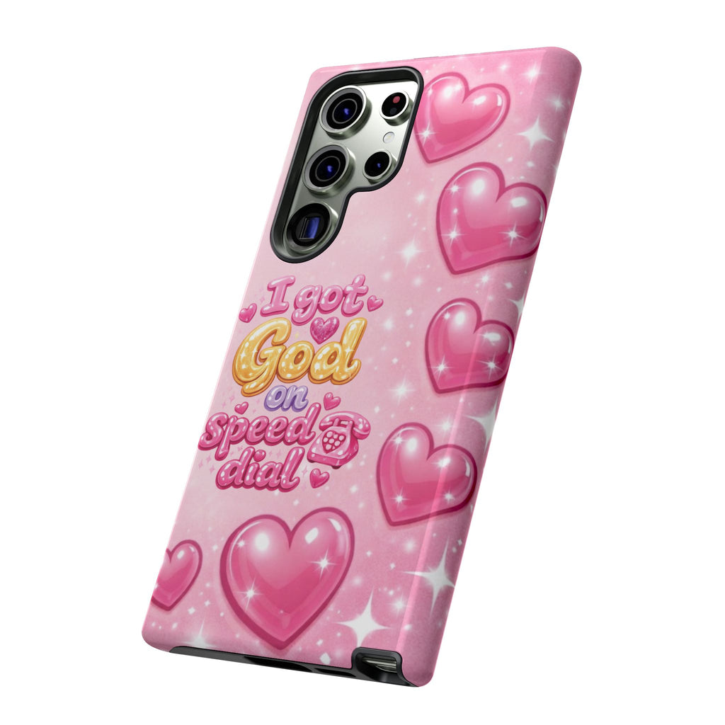 Phone Case - "I Got God on Speed Dial" Pink Heart Tough Case