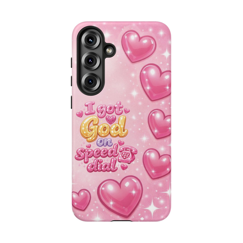 Phone Case - "I Got God on Speed Dial" Pink Heart Tough Case