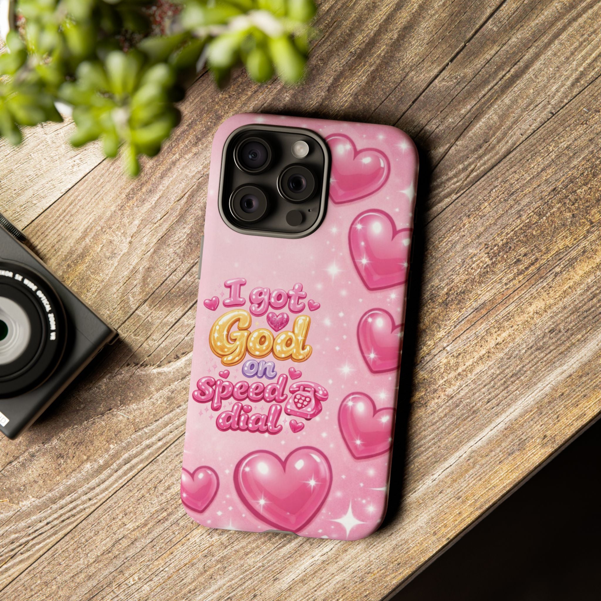 Phone Case - "I Got God on Speed Dial" Pink Heart Tough Case