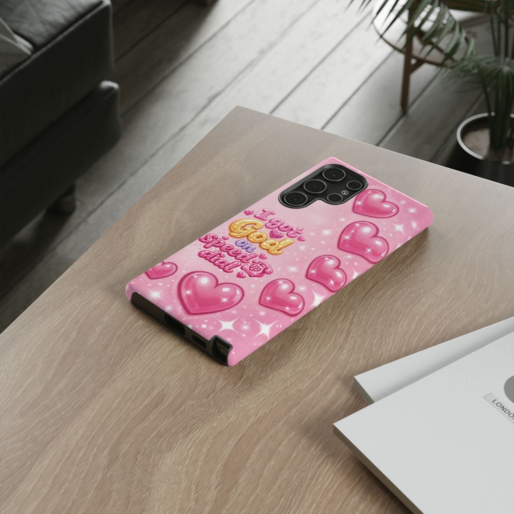 Phone Case - "I Got God on Speed Dial" Pink Heart Tough Case
