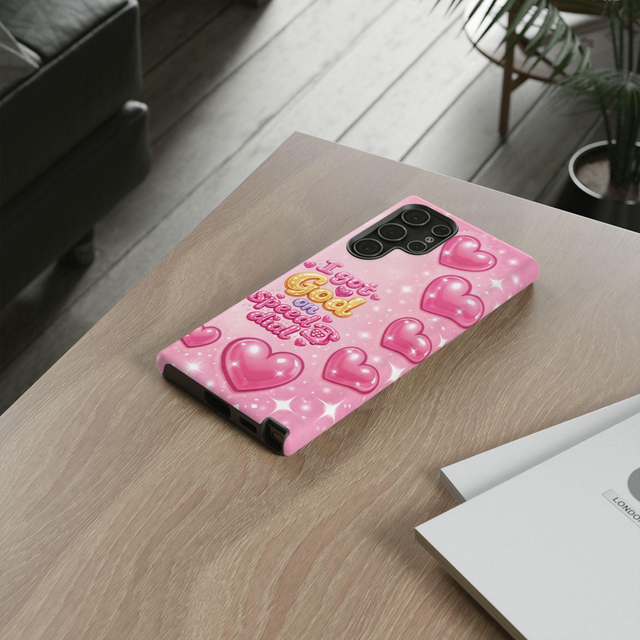 Phone Case - "I Got God on Speed Dial" Pink Heart Tough Case