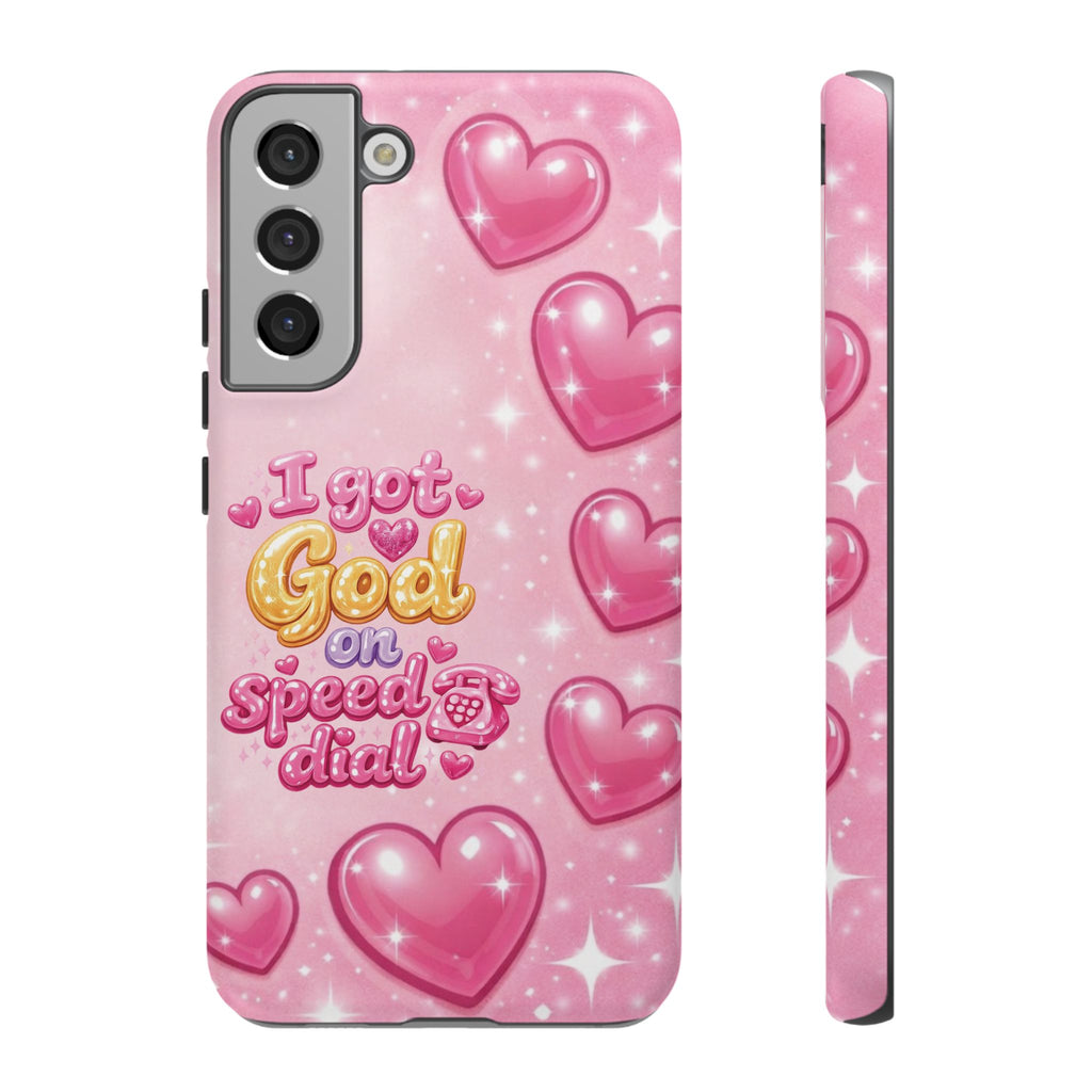 Phone Case - "I Got God on Speed Dial" Pink Heart Tough Case