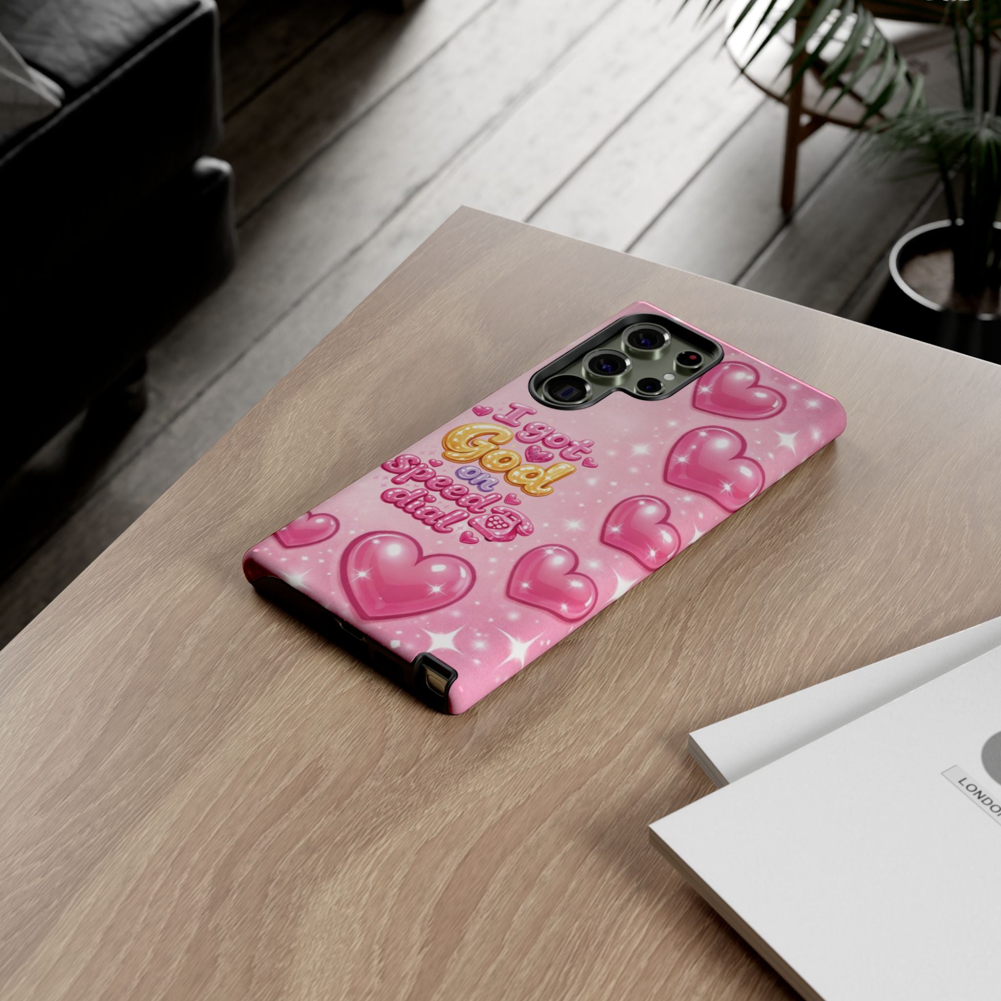 Phone Case - "I Got God on Speed Dial" Pink Heart Tough Case