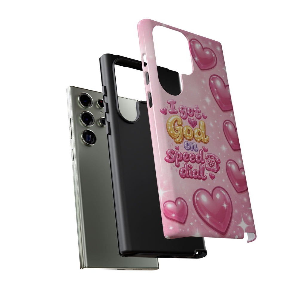Phone Case - "I Got God on Speed Dial" Pink Heart Tough Case