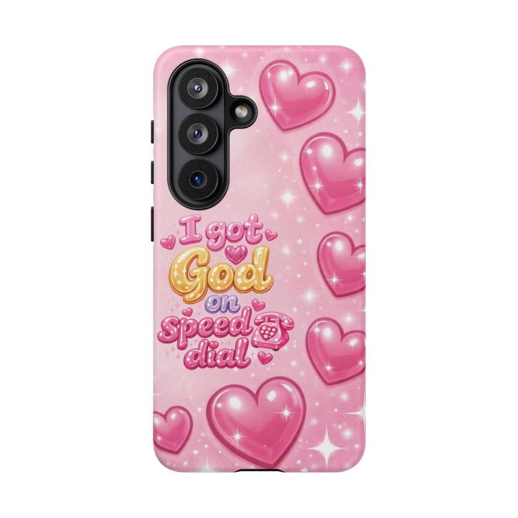 Phone Case - "I Got God on Speed Dial" Pink Heart Tough Case