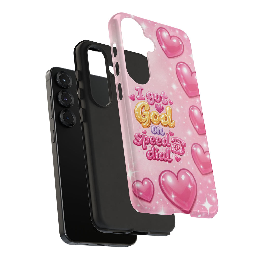 Phone Case - "I Got God on Speed Dial" Pink Heart Tough Case
