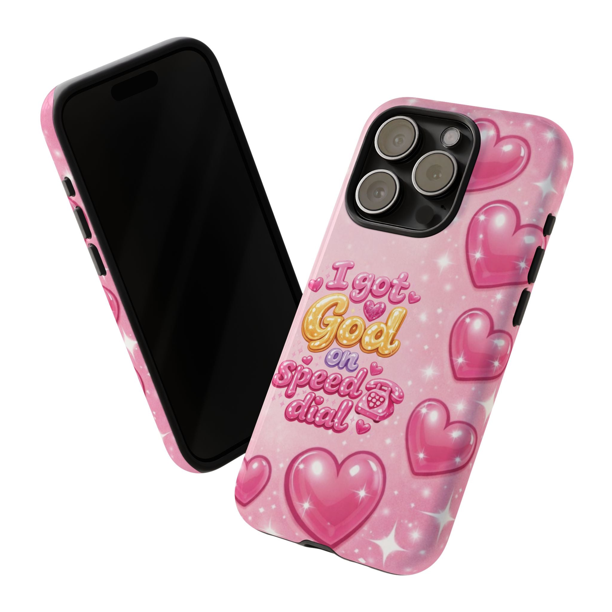 Phone Case - "I Got God on Speed Dial" Pink Heart Tough Case