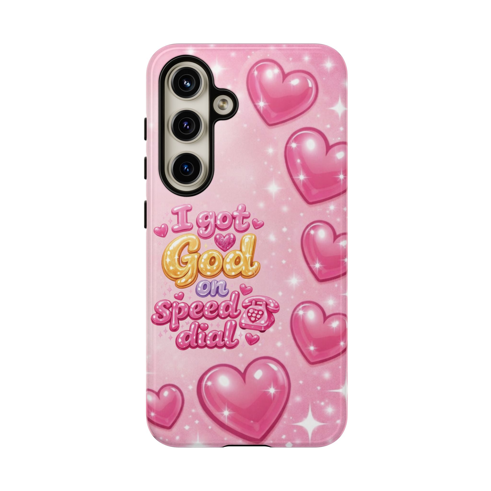 Phone Case - "I Got God on Speed Dial" Pink Heart Tough Case