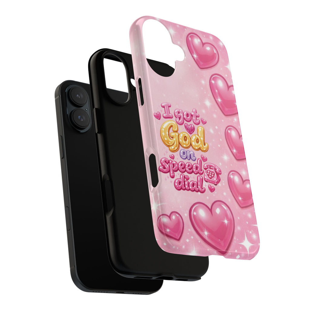 Phone Case - "I Got God on Speed Dial" Pink Heart Tough Case