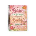 Rejoice! Floral Christian Spiral Notebook — Philippians 4:4 Ruled Journal