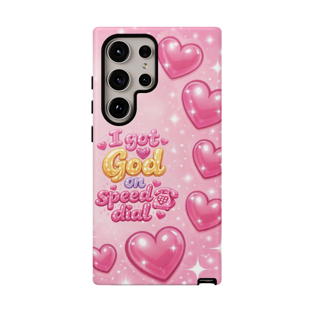 Phone Case - "I Got God on Speed Dial" Pink Heart Tough Case