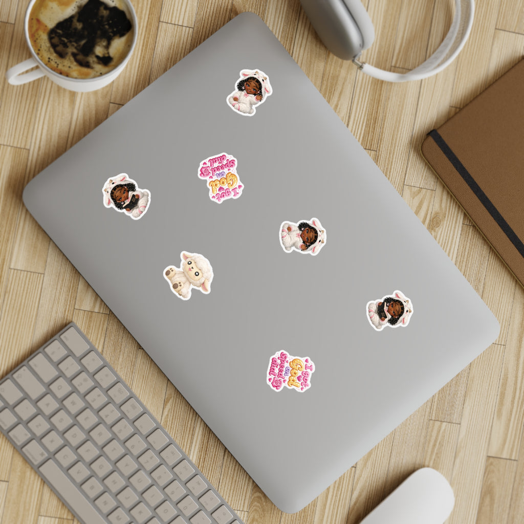 Cute Lamb Girl Sticker Sheet – 5pc Inspirational 'I Got God on Speed Dial' Vinyl Stickers