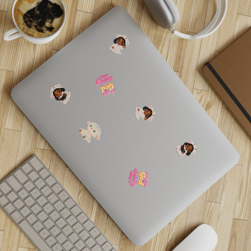 Cute Lamb Girl Sticker Sheet – 5pc Inspirational 'I Got God on Speed Dial' Vinyl Stickers