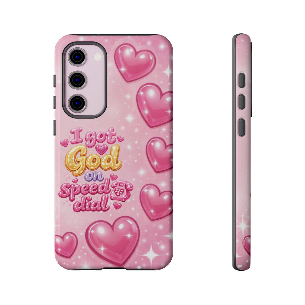 Phone Case - "I Got God on Speed Dial" Pink Heart Tough Case