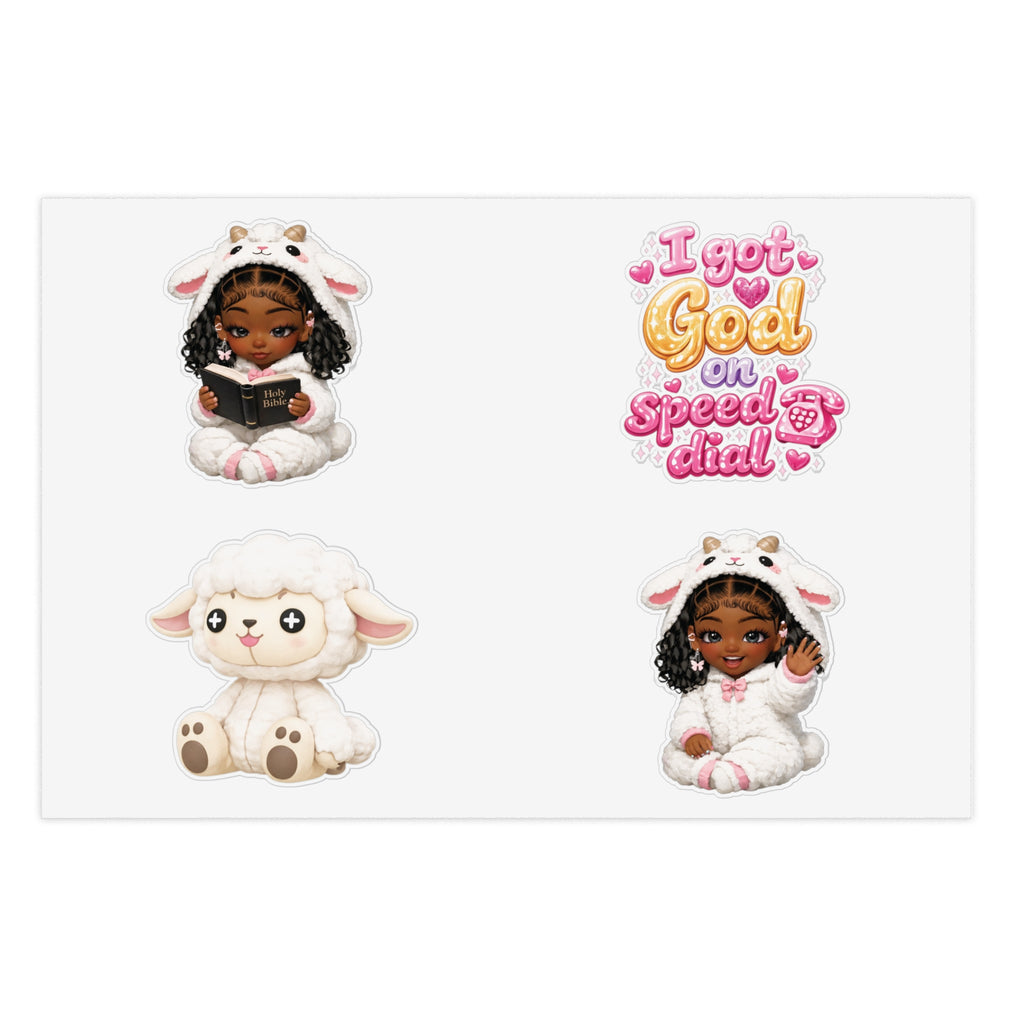Cute Lamb Girl Sticker Sheet – 5pc Inspirational 'I Got God on Speed Dial' Vinyl Stickers