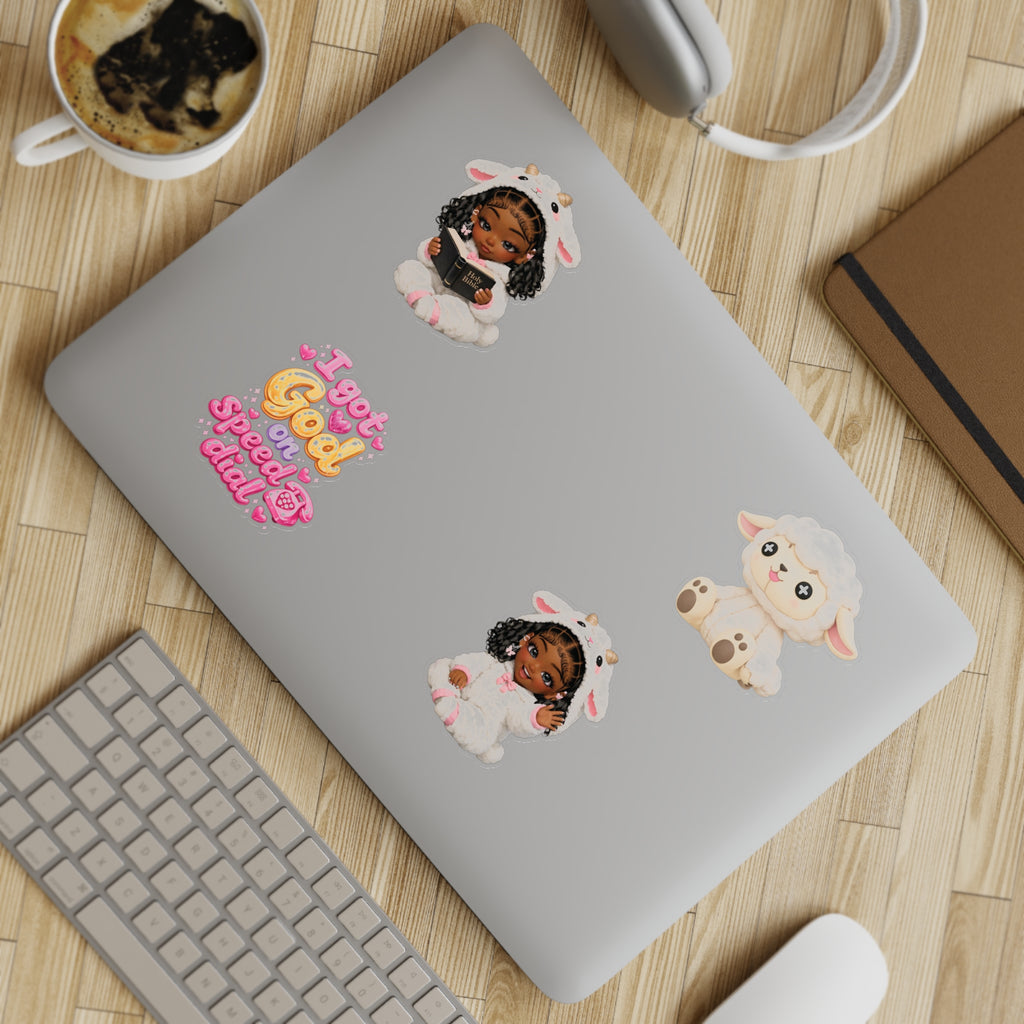 Cute Lamb Girl Sticker Sheet – 5pc Inspirational 'I Got God on Speed Dial' Vinyl Stickers