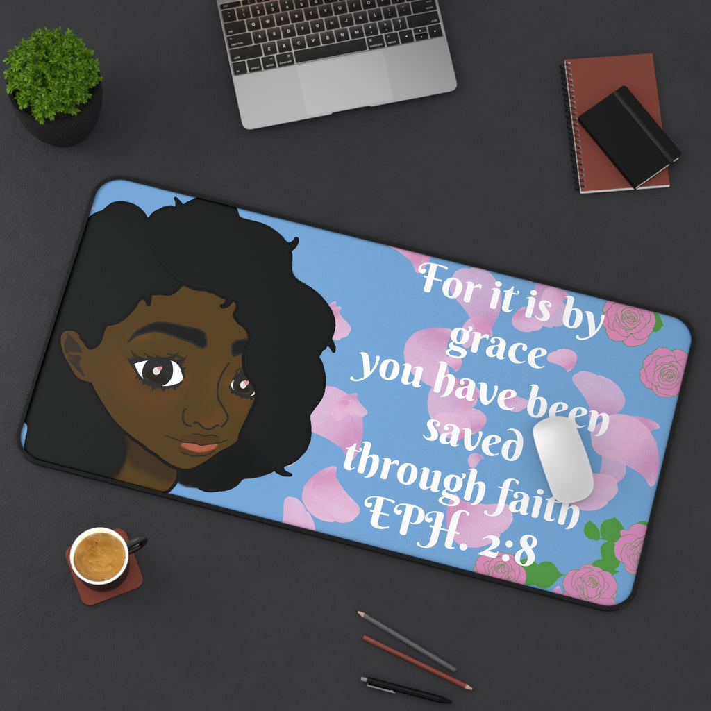 Floral Girl Desk Mat – Blue Rose Petal Gaming/Work Surface