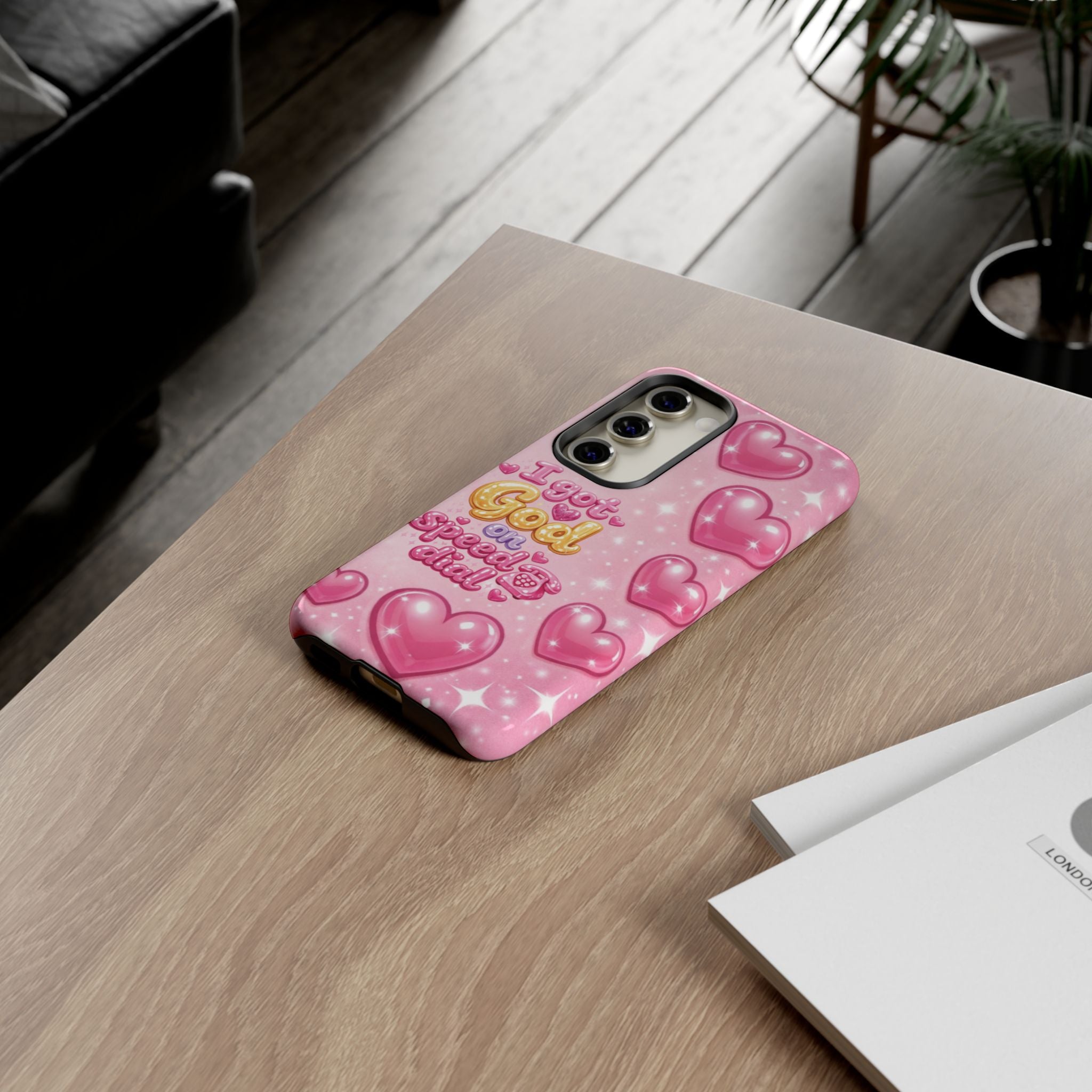 Phone Case - "I Got God on Speed Dial" Pink Heart Tough Case