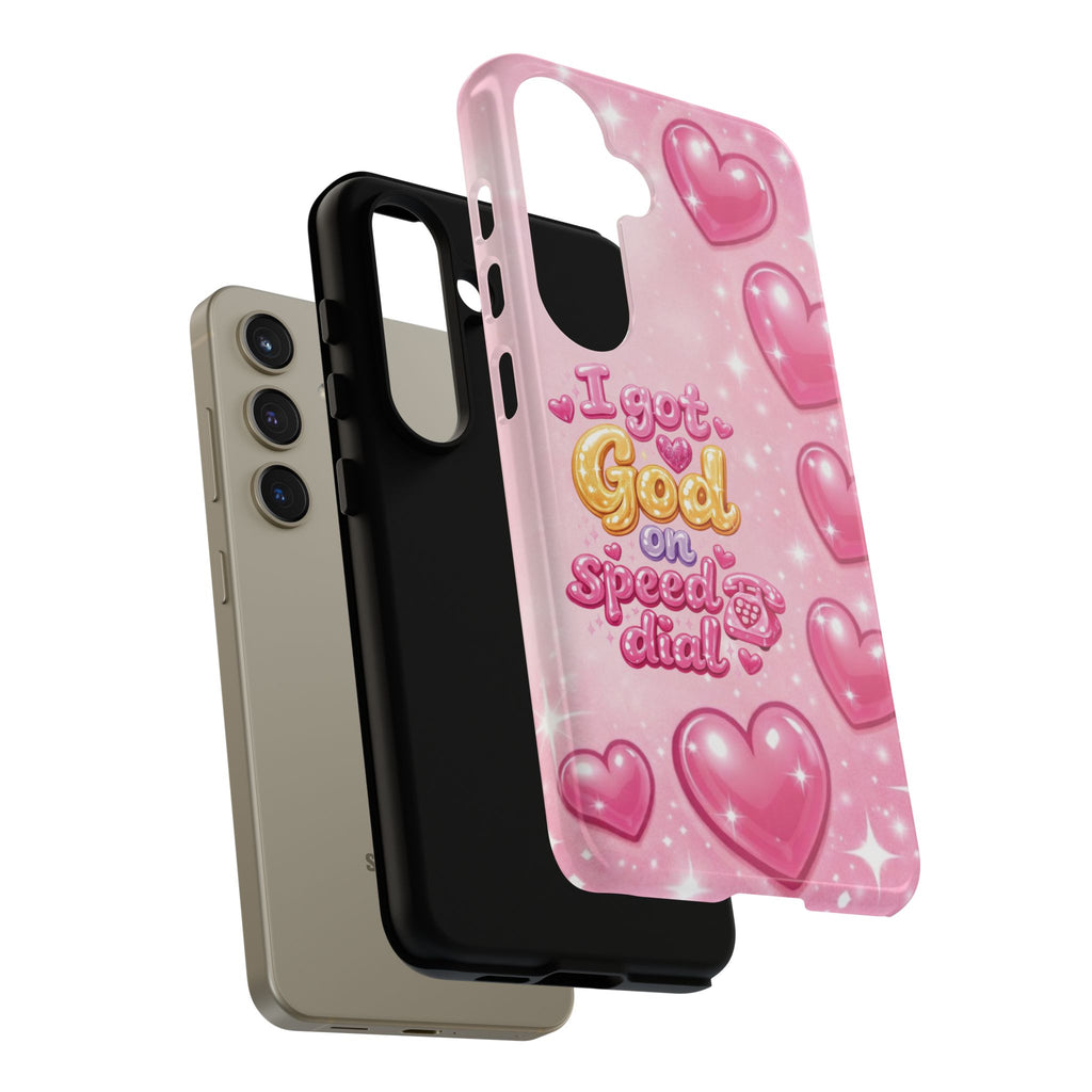 Phone Case - "I Got God on Speed Dial" Pink Heart Tough Case