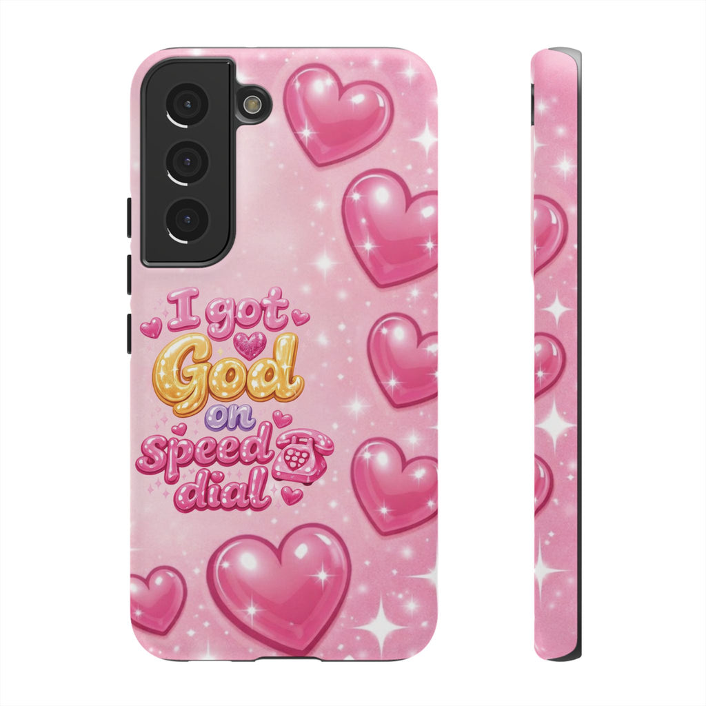 Phone Case - "I Got God on Speed Dial" Pink Heart Tough Case
