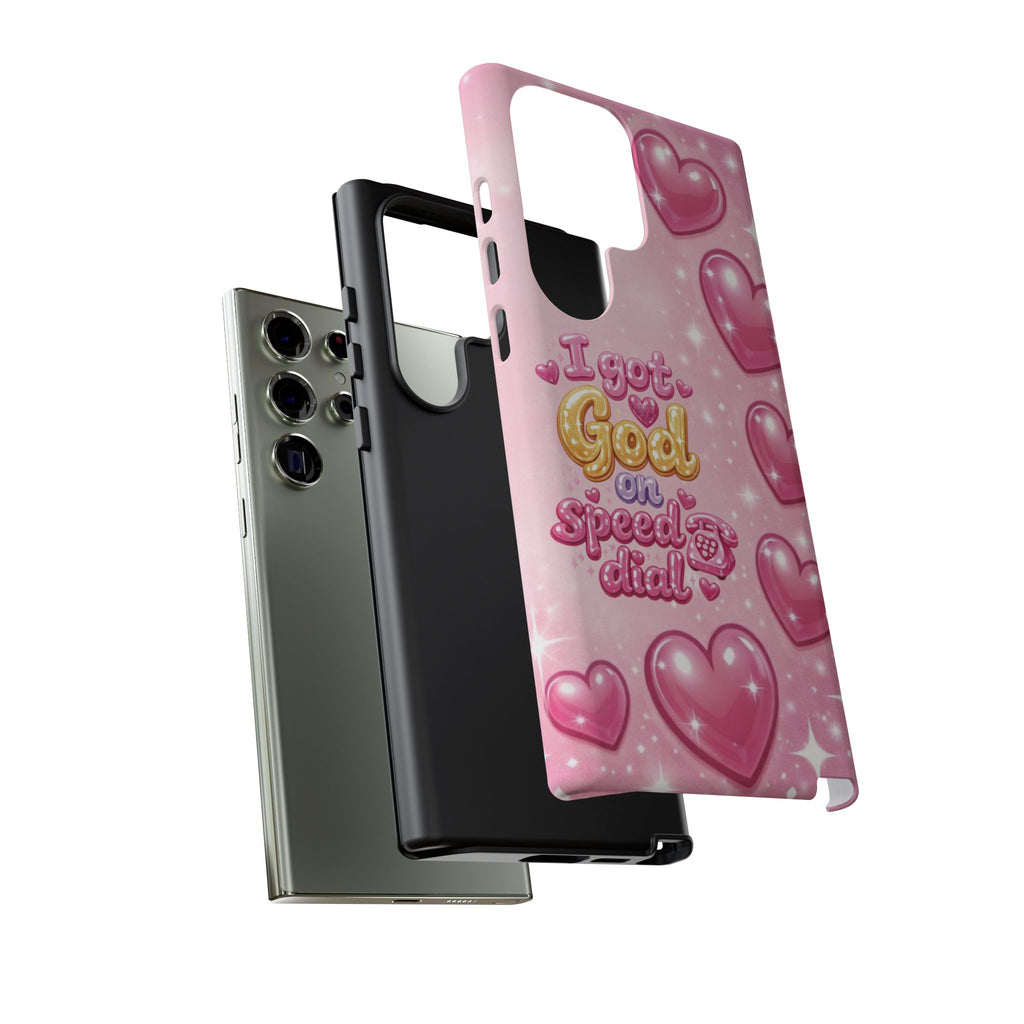 Phone Case - "I Got God on Speed Dial" Pink Heart Tough Case