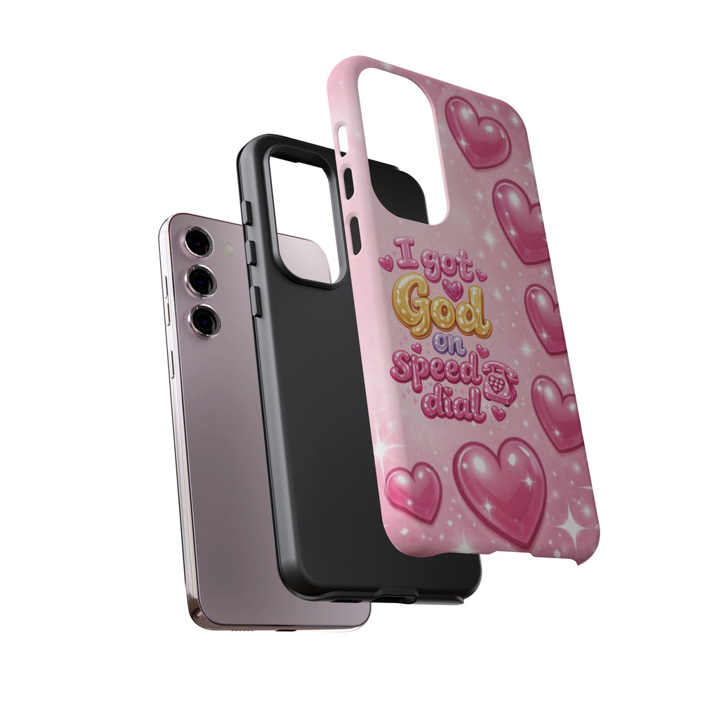 Phone Case - "I Got God on Speed Dial" Pink Heart Tough Case