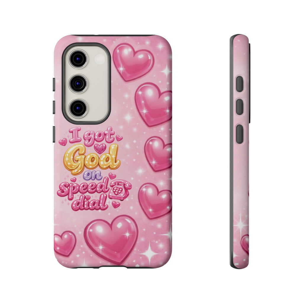 Phone Case - "I Got God on Speed Dial" Pink Heart Tough Case