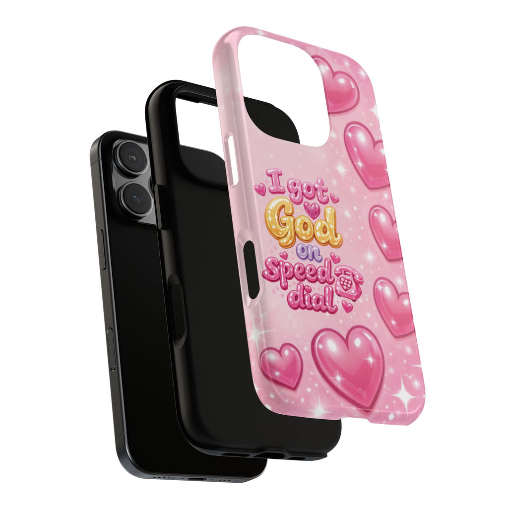 Phone Case - "I Got God on Speed Dial" Pink Heart Tough Case