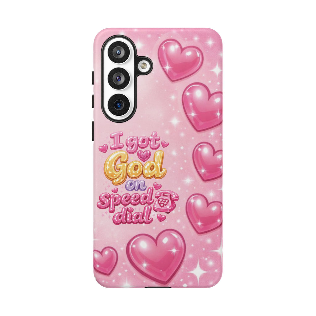 Phone Case - "I Got God on Speed Dial" Pink Heart Tough Case