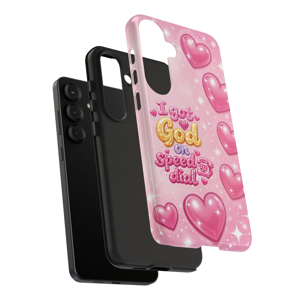 Phone Case - "I Got God on Speed Dial" Pink Heart Tough Case