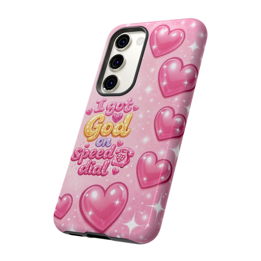Phone Case - "I Got God on Speed Dial" Pink Heart Tough Case