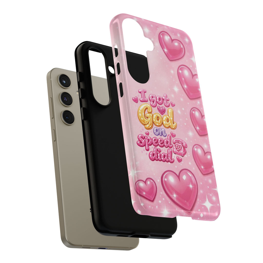 Phone Case - "I Got God on Speed Dial" Pink Heart Tough Case