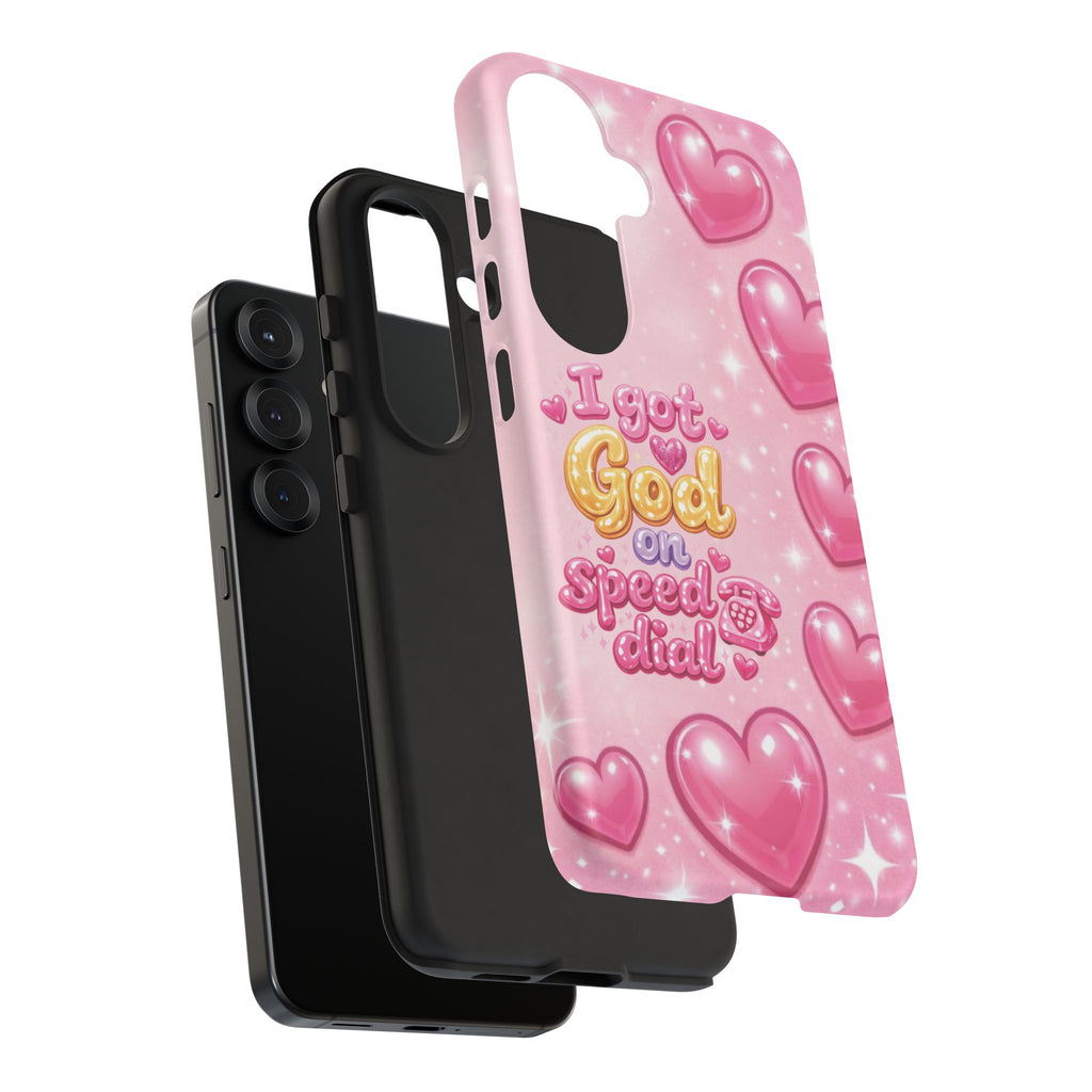 Phone Case - "I Got God on Speed Dial" Pink Heart Tough Case