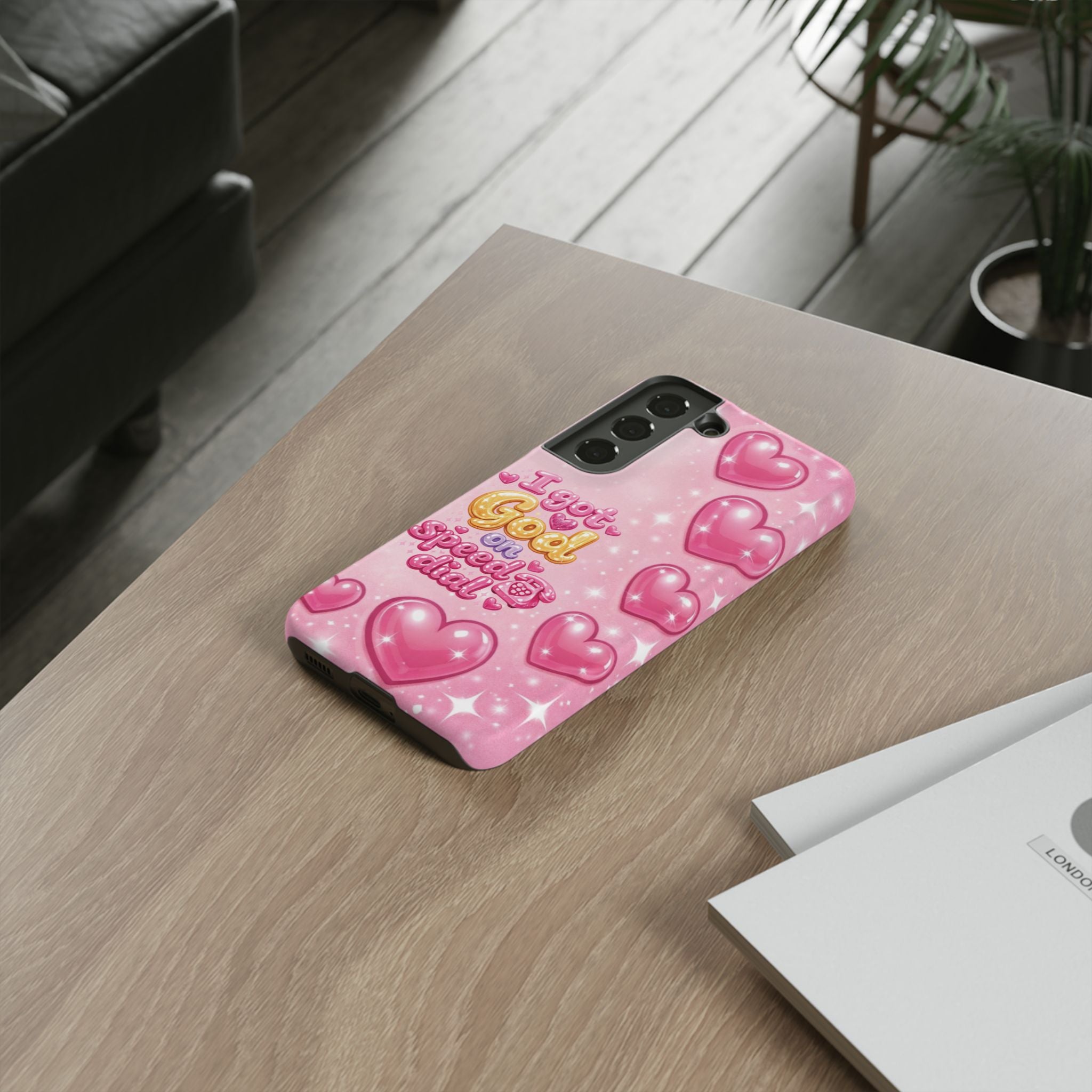 Phone Case - "I Got God on Speed Dial" Pink Heart Tough Case